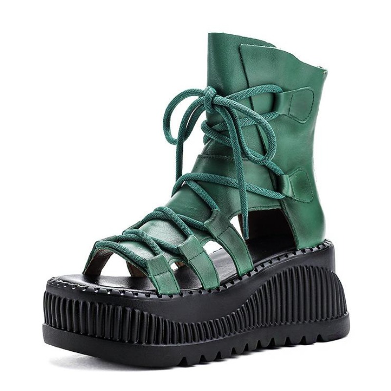 Ethnic Fashion Women - 8 ซม.วัวแท้หนังข้อเท้า Booties ผู้หญิง Hollow Peep