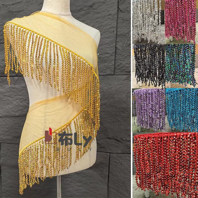 Ethnic Fashion Design - พู่ประดับเลื่อมลูกปัดขนาด 15 ซม. ตกแต่งด้วยงานปักแบบชาติพันธุ์ สำหรับตกแต่งกระโปรงชุดการแสดงและเครื่องประดับสำหรับนักออกแบบแฟชั่น