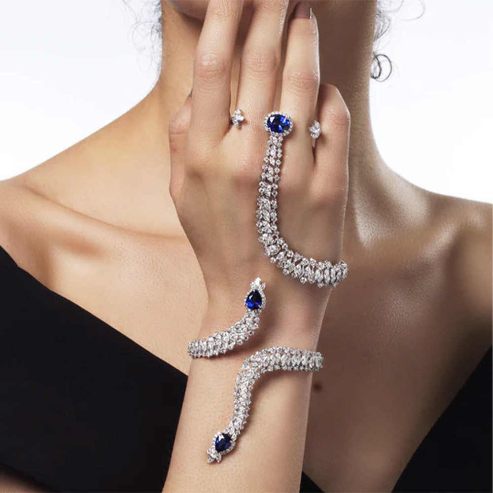 Ethnic Fashion India - Stonefans สร้อยข้อมือรูปงูบุคลิกภาพสำหรับผู้หญิงเครื่องประดับอินเดียของขวัญออกแบบสร้างสรรค์สัตว์เพทายมือห่วงโซ่ปาร์ตี้