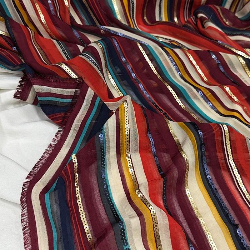 ผ้าปักลายทางหลากสีประดับเลื่อม - Ethnic Fashion Design บทวิจารณ์และราคา