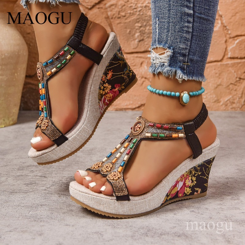 รองเท้าส้นเตารีดประดับลูกปัดลา - Ethnic Fashion Women บทวิจารณ์และราคา